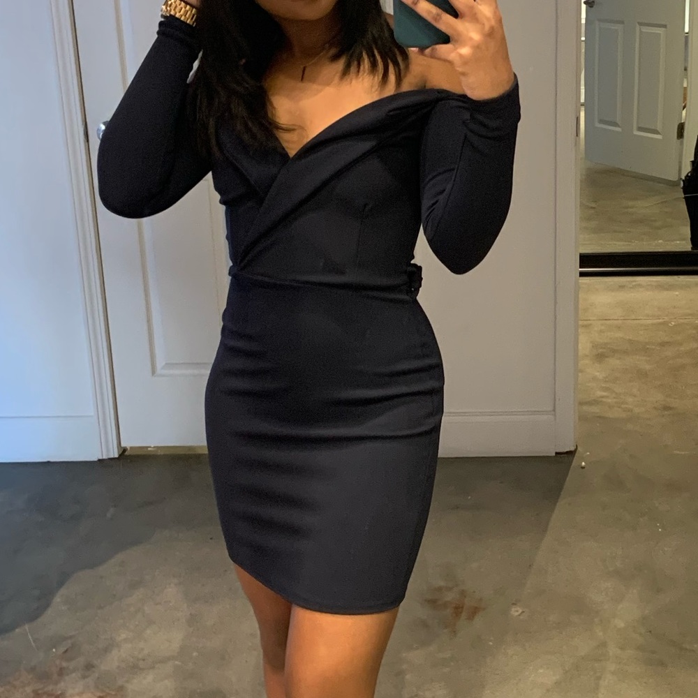 Missguided Navy Belted Bardot Bodycon Mini Dress